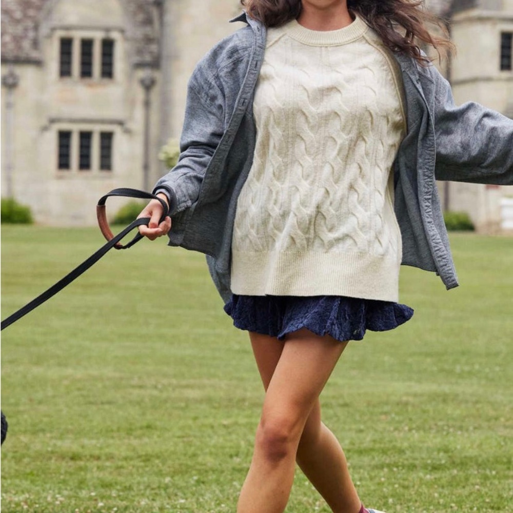 aerie Cream Cable Knit Crewneck Sweater - Picture 3 of 8